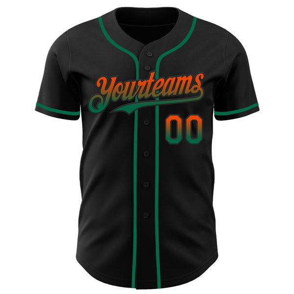 Custom Black Orange-Kelly Green Authentic Fade Fashion Baseball Jersey