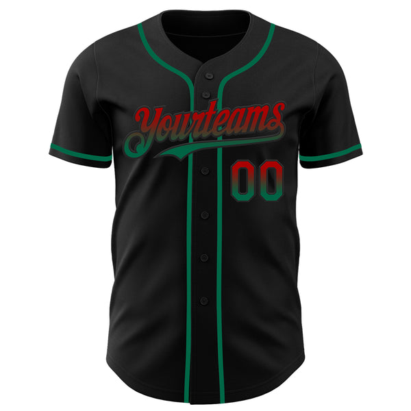 Custom Black Red-Kelly Green Authentic Fade Fashion Baseball Jersey