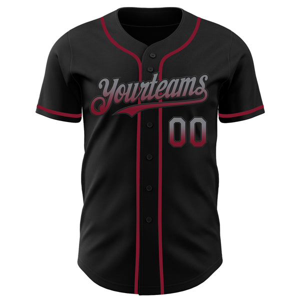 Custom Black Gray-Crimson Authentic Fade Fashion Baseball Jersey