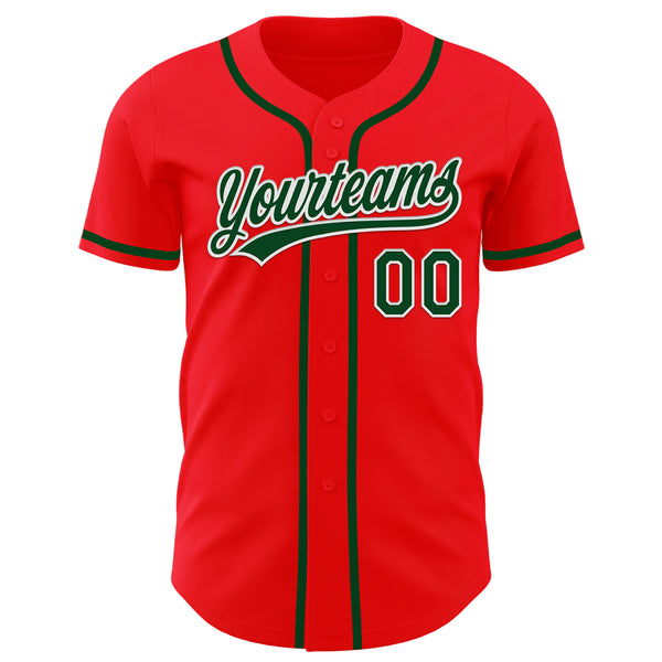 Custom Fire Red Green-White Authentic Baseball Jersey