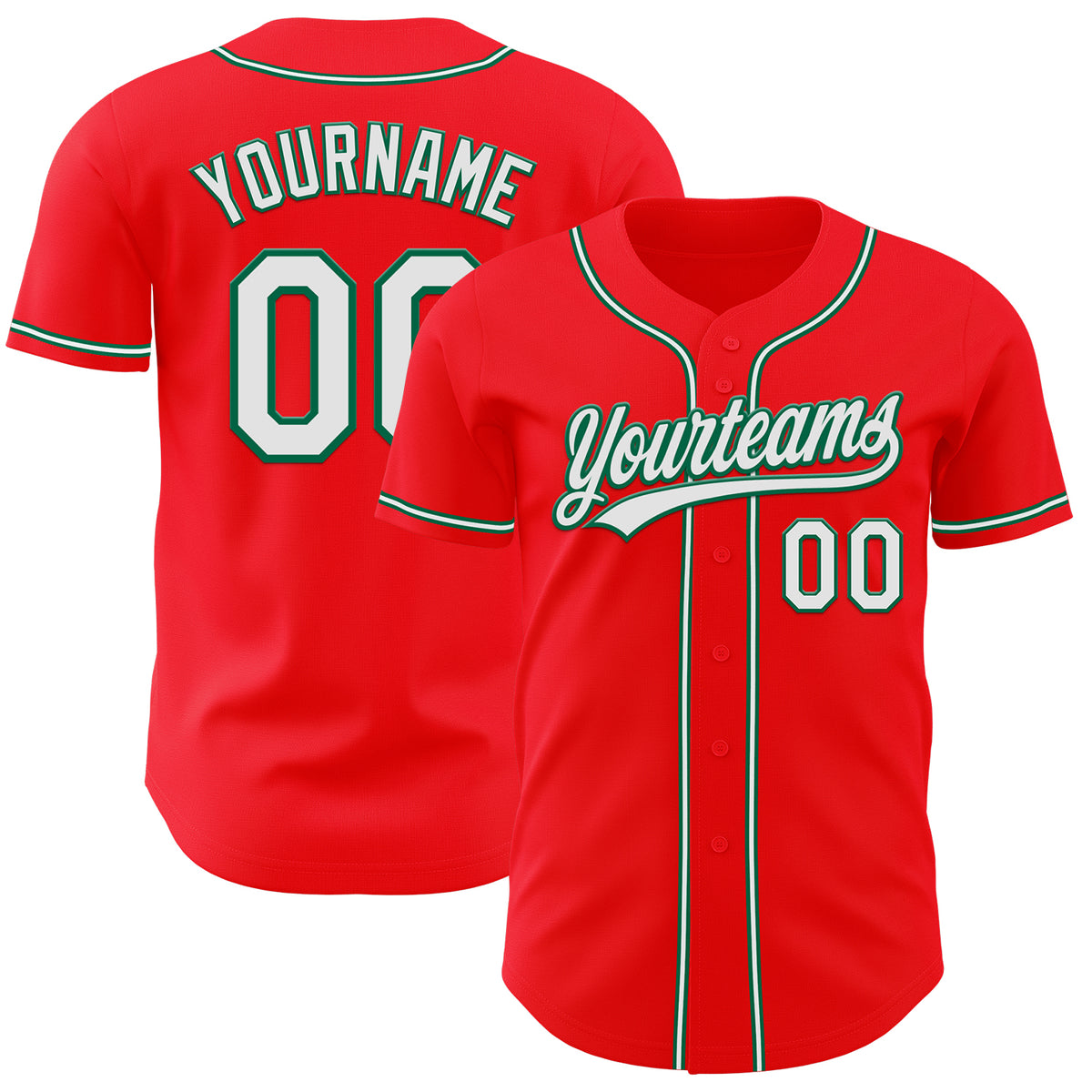 Custom Fire Red White-Kelly Green Authentic Baseball Jersey Free ...