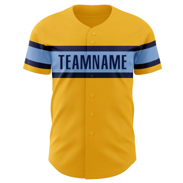 Custom Gold Navy-Light Blue Authentic Baseball Jersey