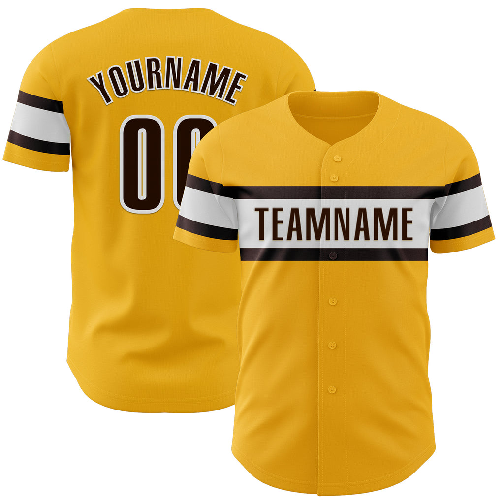 Custom Gold Brown-White Authentic Baseball Jersey