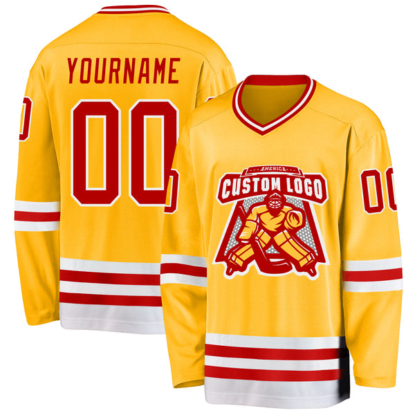 Custom Gold Red-White Hockey Jersey