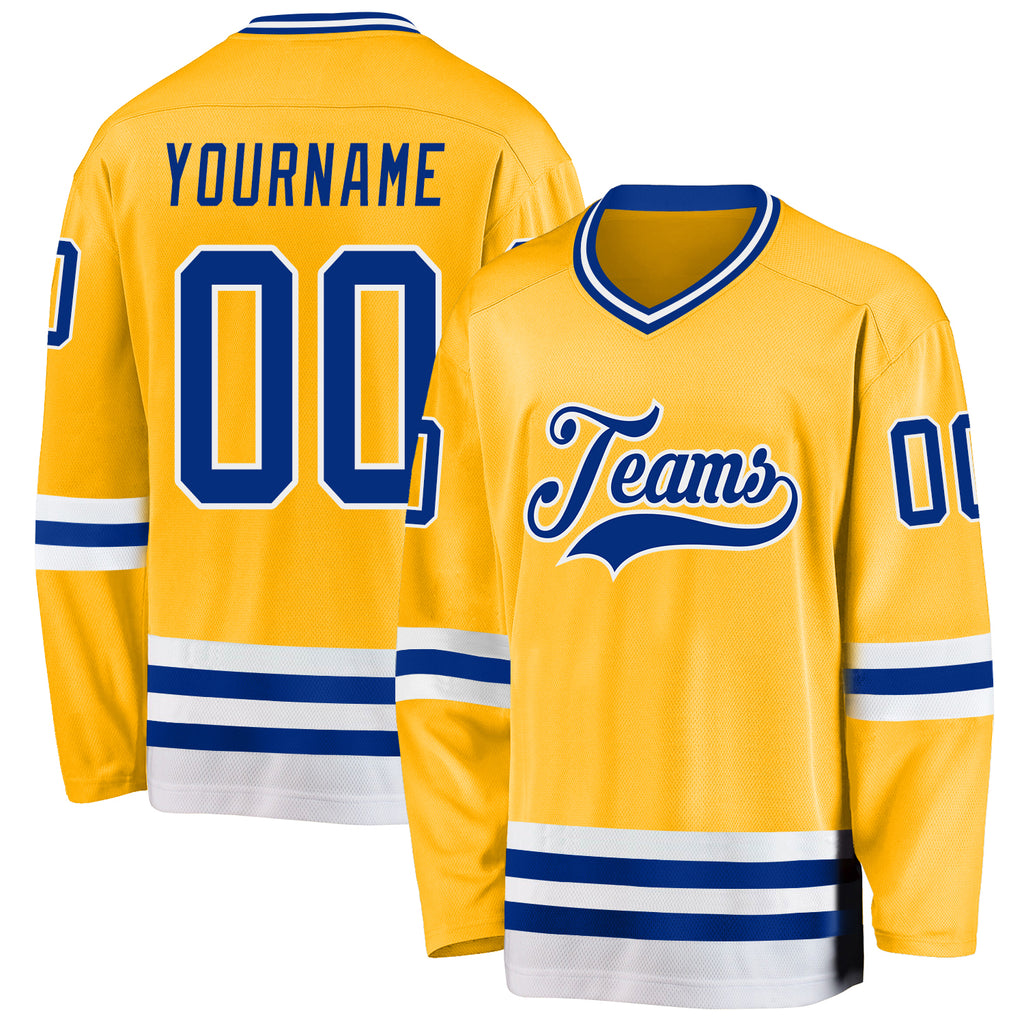 Custom Gold Royal-White Hockey Jersey