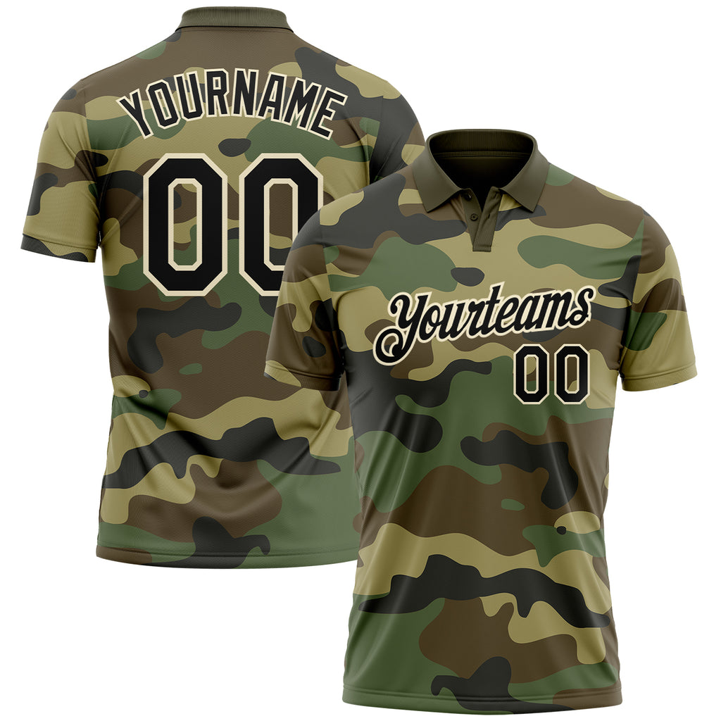 Custom Camo Black-Cream Performance Salute To Service Golf Polo Shirt