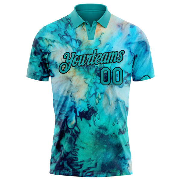 Custom Tie Dye Teal-Black 3D Performance Golf Polo Shirt