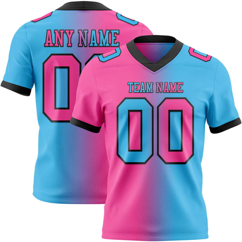 Custom Sky Blue Pink-Black Mesh Authentic Gradient Fashion Football Jersey