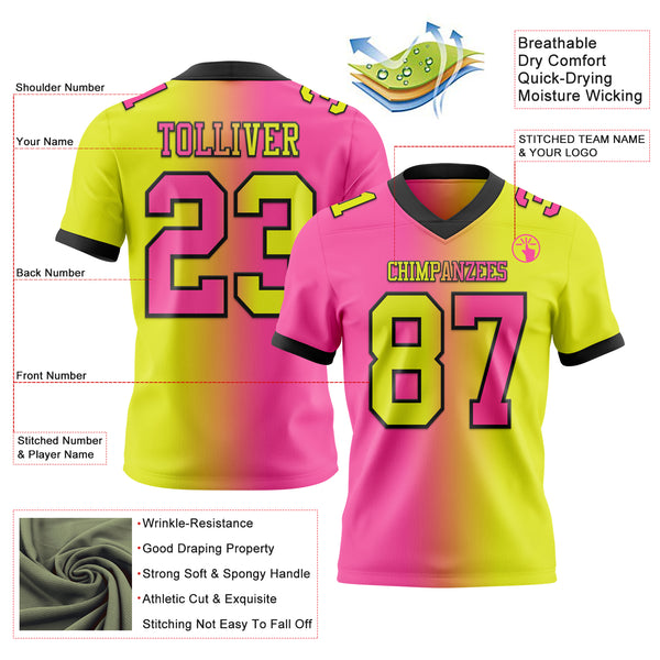 Custom Neon Yellow Pink-Black Mesh Authentic Gradient Fashion Football Jersey