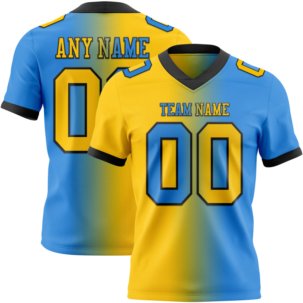 Custom Powder Blue Yellow-Black Mesh Authentic Gradient Fashion Football Jersey