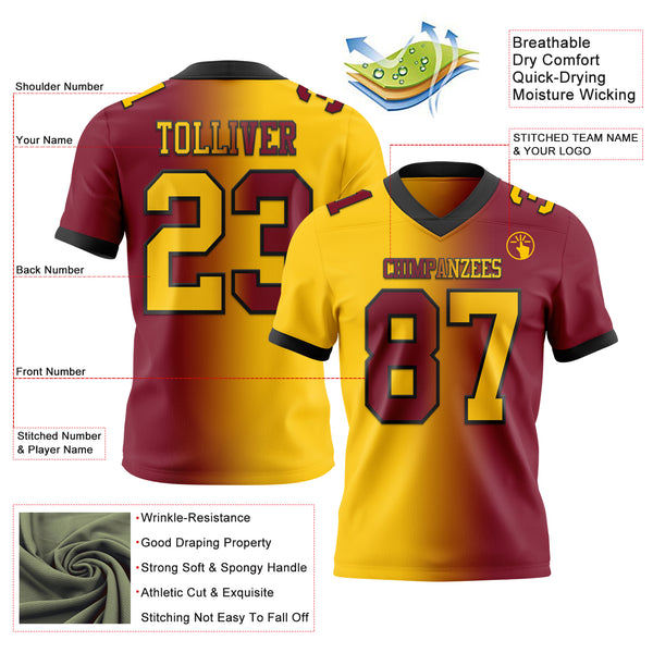 Custom Crimson Yellow-Black Mesh Authentic Gradient Fashion Football Jersey