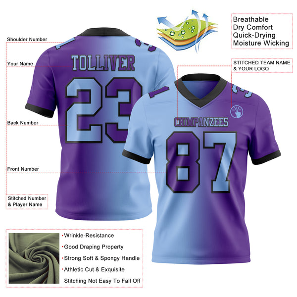 Custom Purple Light Blue-Black Mesh Authentic Gradient Fashion Football Jersey