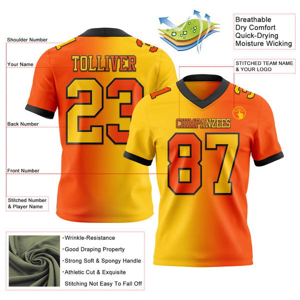 Custom Orange Yellow-Black Mesh Authentic Gradient Fashion Football Jersey