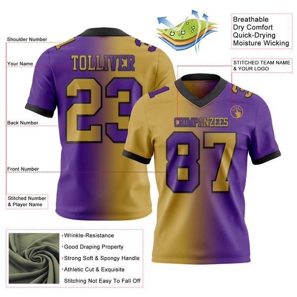 Custom Purple Old Gold-Black Mesh Authentic Gradient Fashion Football Jersey