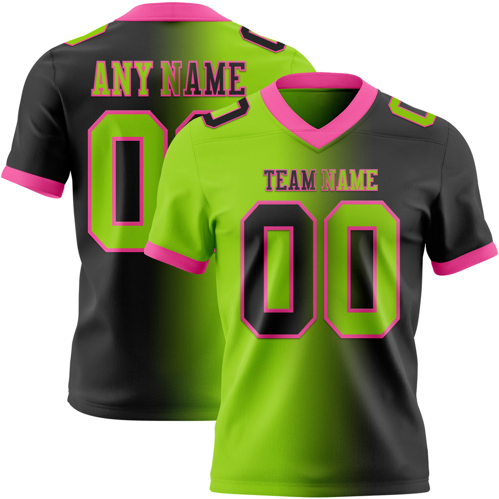 Custom Black Neon Green-Pink Mesh Authentic Gradient Fashion Football Jersey