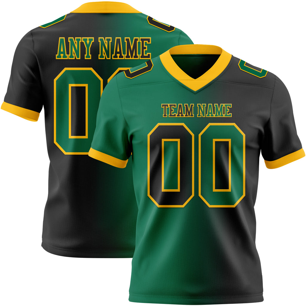 Custom Black Kelly Green-Gold Mesh Authentic Gradient Fashion Football Jersey