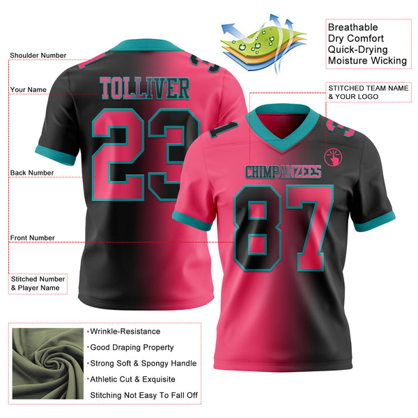 Custom Black Neon Pink-Teal Mesh Authentic Gradient Fashion Football Jersey