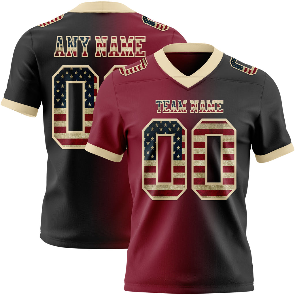 Custom Black Vintage USA Flag Crimson-Cream Mesh Authentic Gradient Fashion Football Jersey