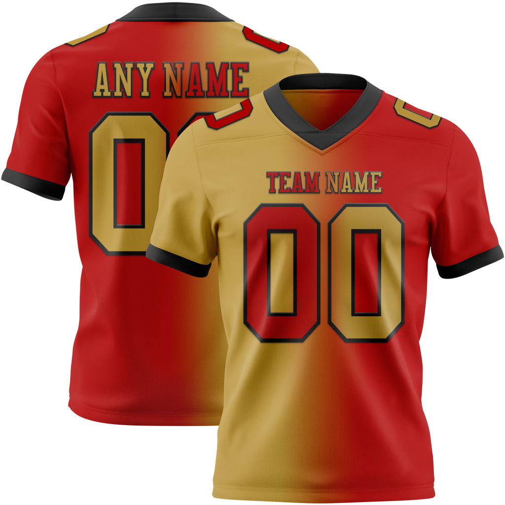 Custom Red Old Gold-Black Mesh Authentic Gradient Fashion Football Jersey