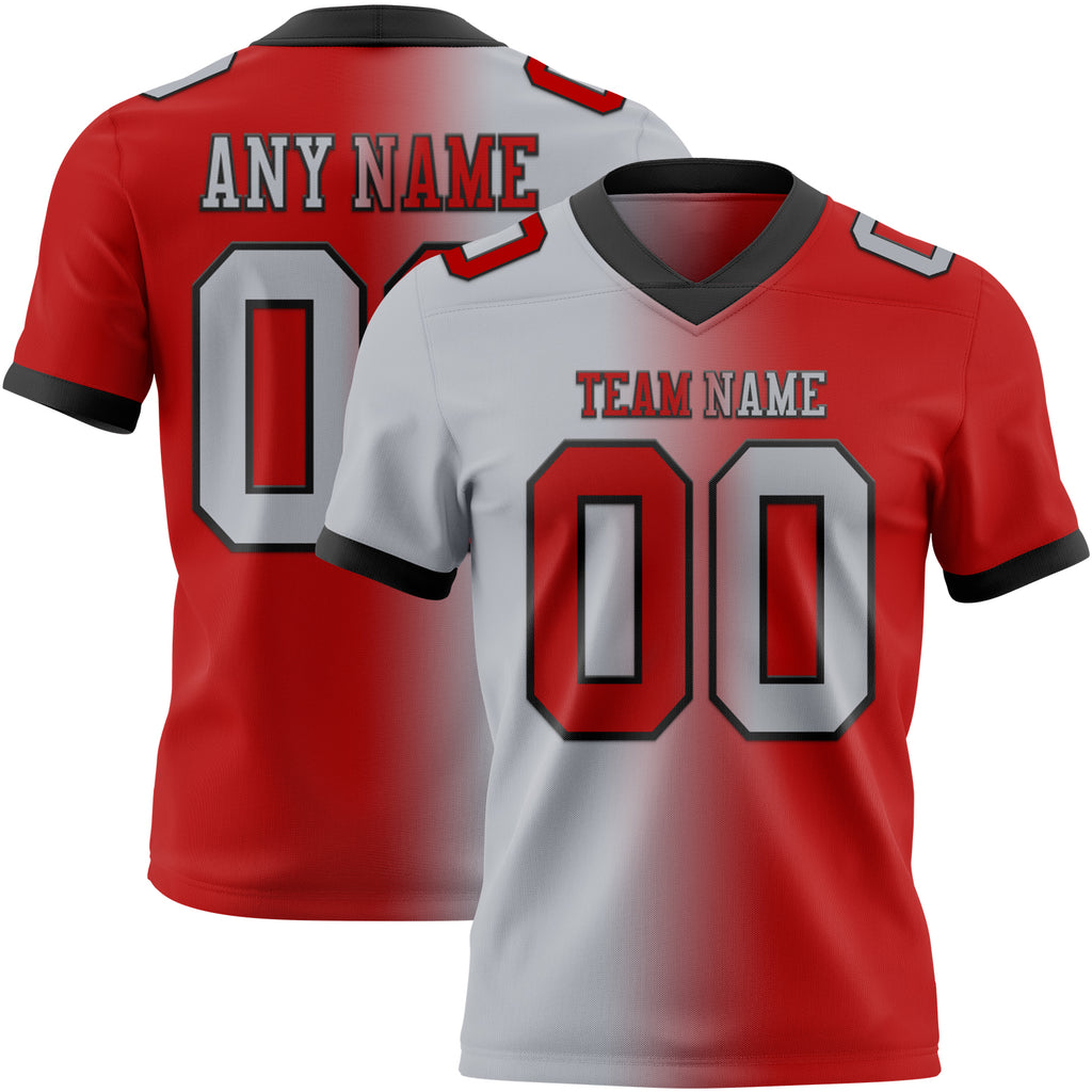 Custom Red Gray-Black Mesh Authentic Gradient Fashion Football Jersey