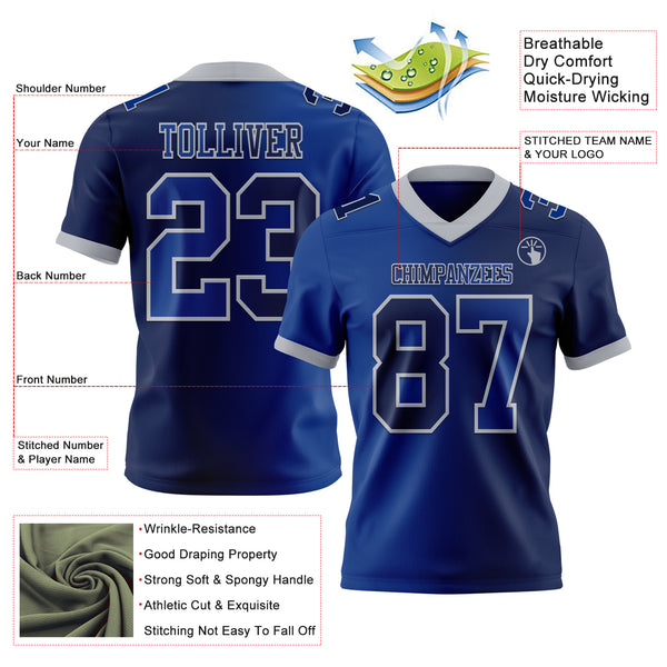 Custom Navy Royal-Gray Mesh Authentic Gradient Fashion Football Jersey