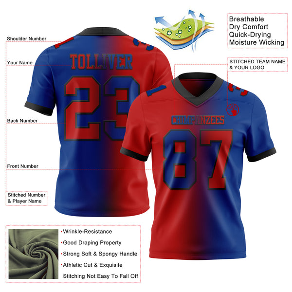 Custom Royal Red-Black Mesh Authentic Gradient Fashion Football Jersey