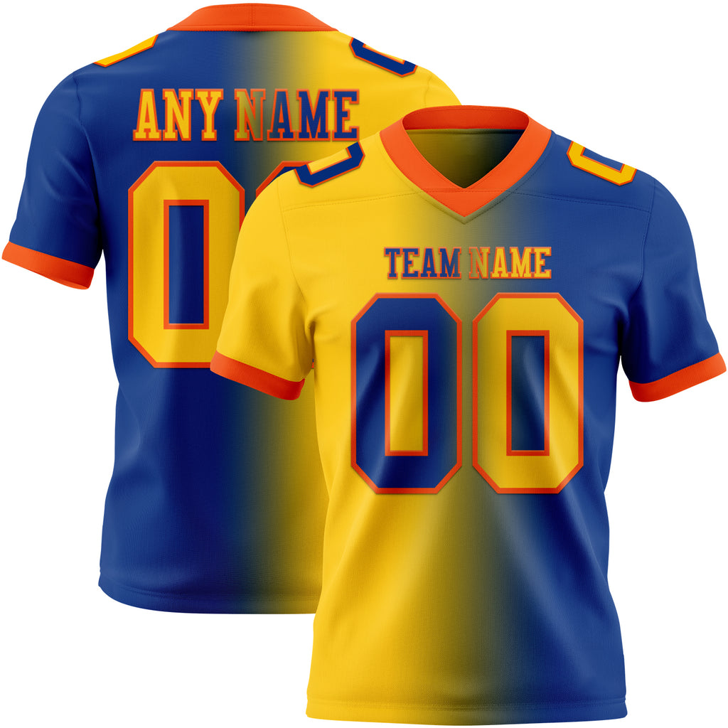 Custom Royal Yellow-Orange Mesh Authentic Gradient Fashion Football Jersey