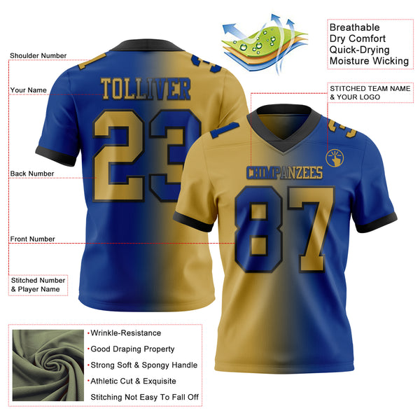 Custom Royal Old Gold-Black Mesh Authentic Gradient Fashion Football Jersey