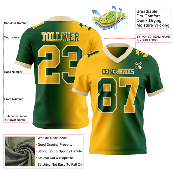 Custom Green Gold-Cream Mesh Authentic Gradient Fashion Football Jersey