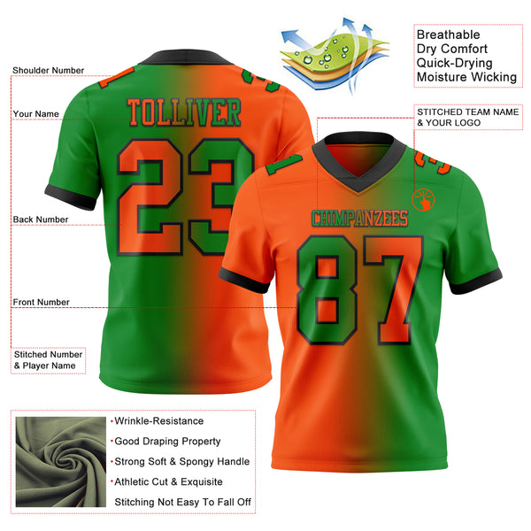 Custom Grass Green Orange-Black Mesh Authentic Gradient Fashion Football Jersey