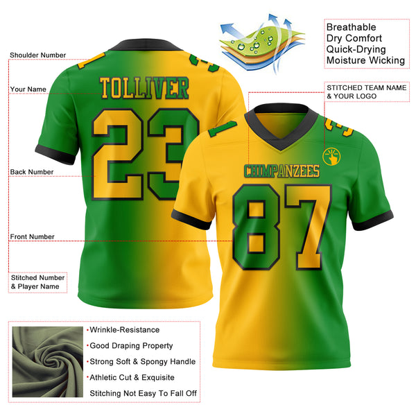 Custom Grass Green Gold-Black Mesh Authentic Gradient Fashion Football Jersey