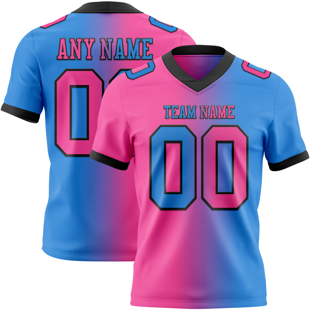 Custom Powder Blue Pink-Black Mesh Authentic Gradient Fashion Football Jersey