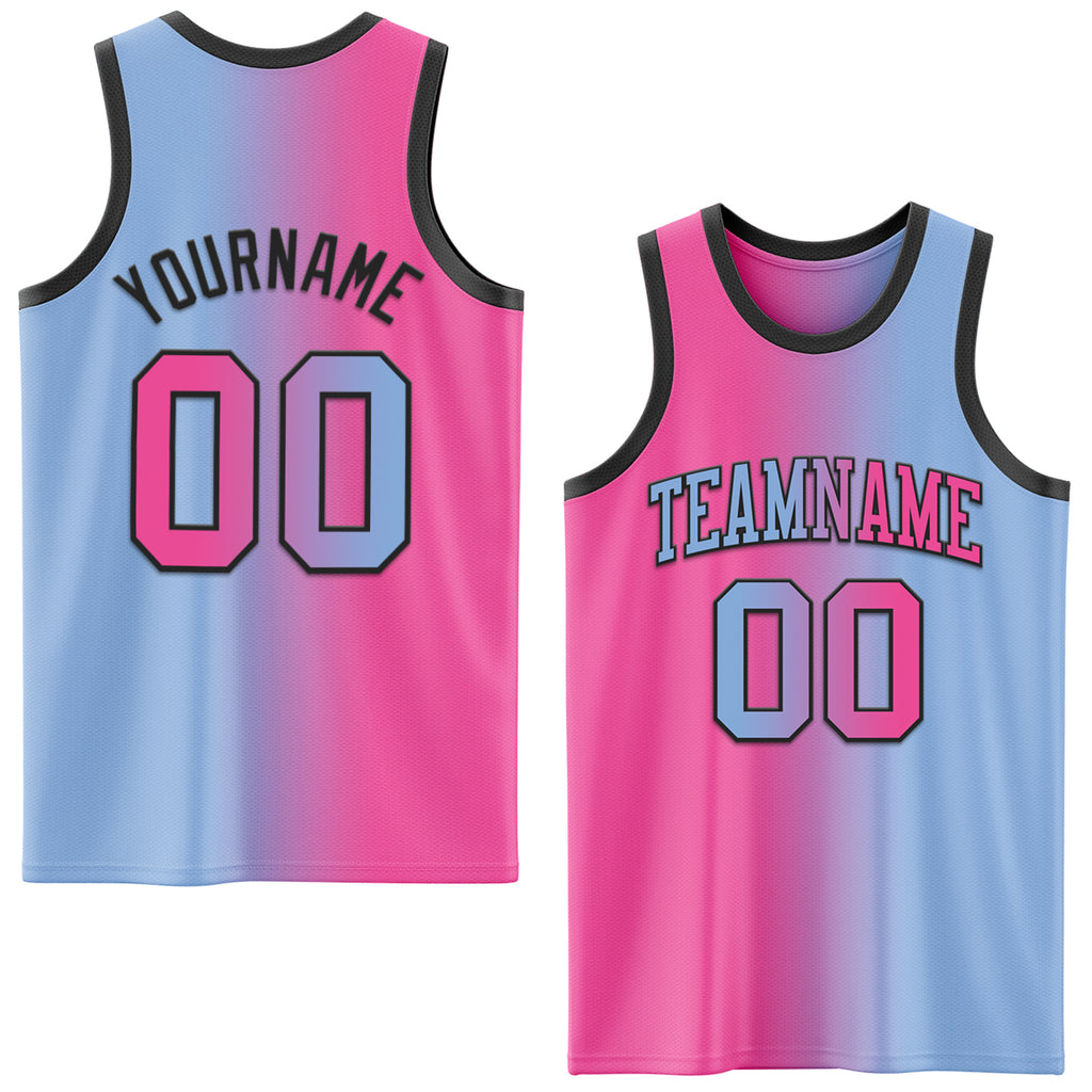 Custom Light Blue Pink-Black Authentic Gradient Fashion Basketball Jersey