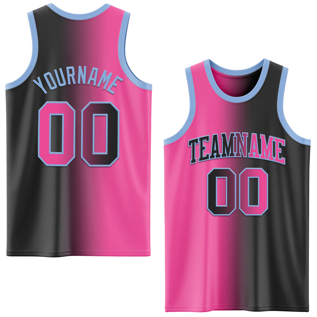 Custom Black Pink-Light Blue Authentic Gradient Fashion Basketball Jersey