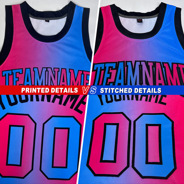 Custom Black Light Blue-Pink Authentic Gradient Fashion Basketball Jersey