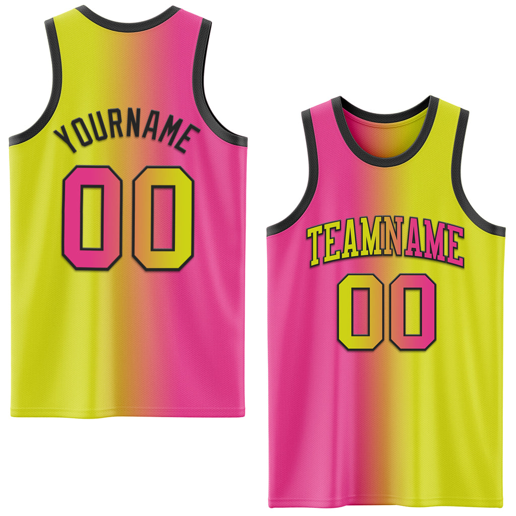 Custom Neon Yellow Pink-Black Authentic Gradient Fashion Basketball Jersey