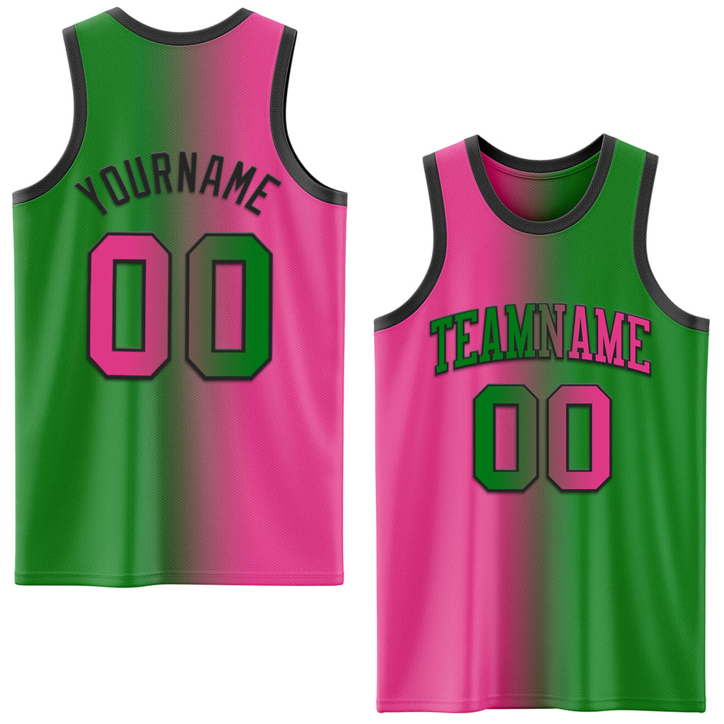 Custom Grass Green Pink-Black Authentic Gradient Fashion Basketball Jersey