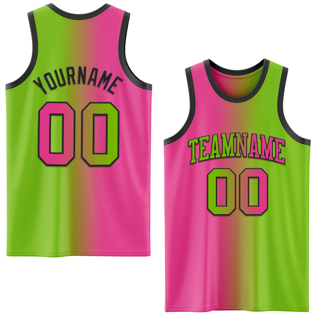 Custom Neon Green Pink-Black Authentic Gradient Fashion Basketball Jersey