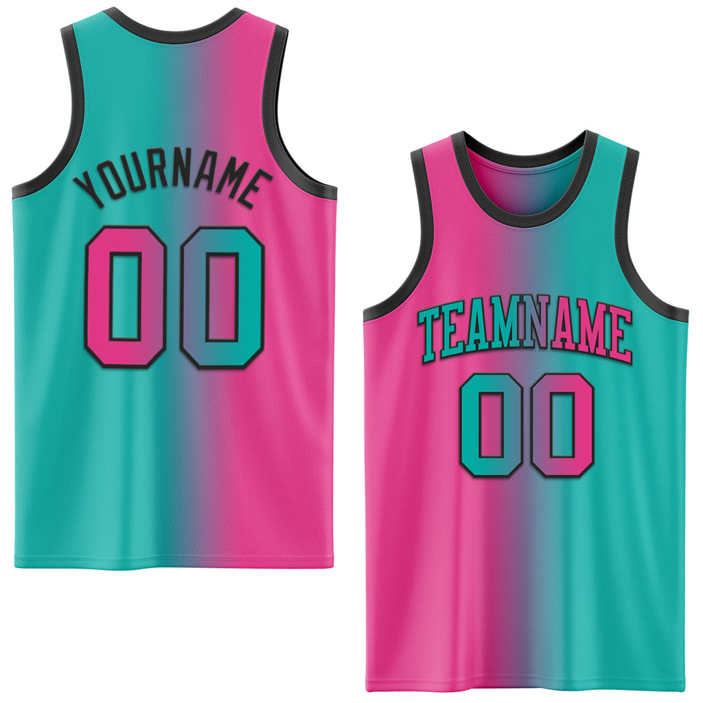 Custom Aqua Pink-Black Authentic Gradient Fashion Basketball Jersey