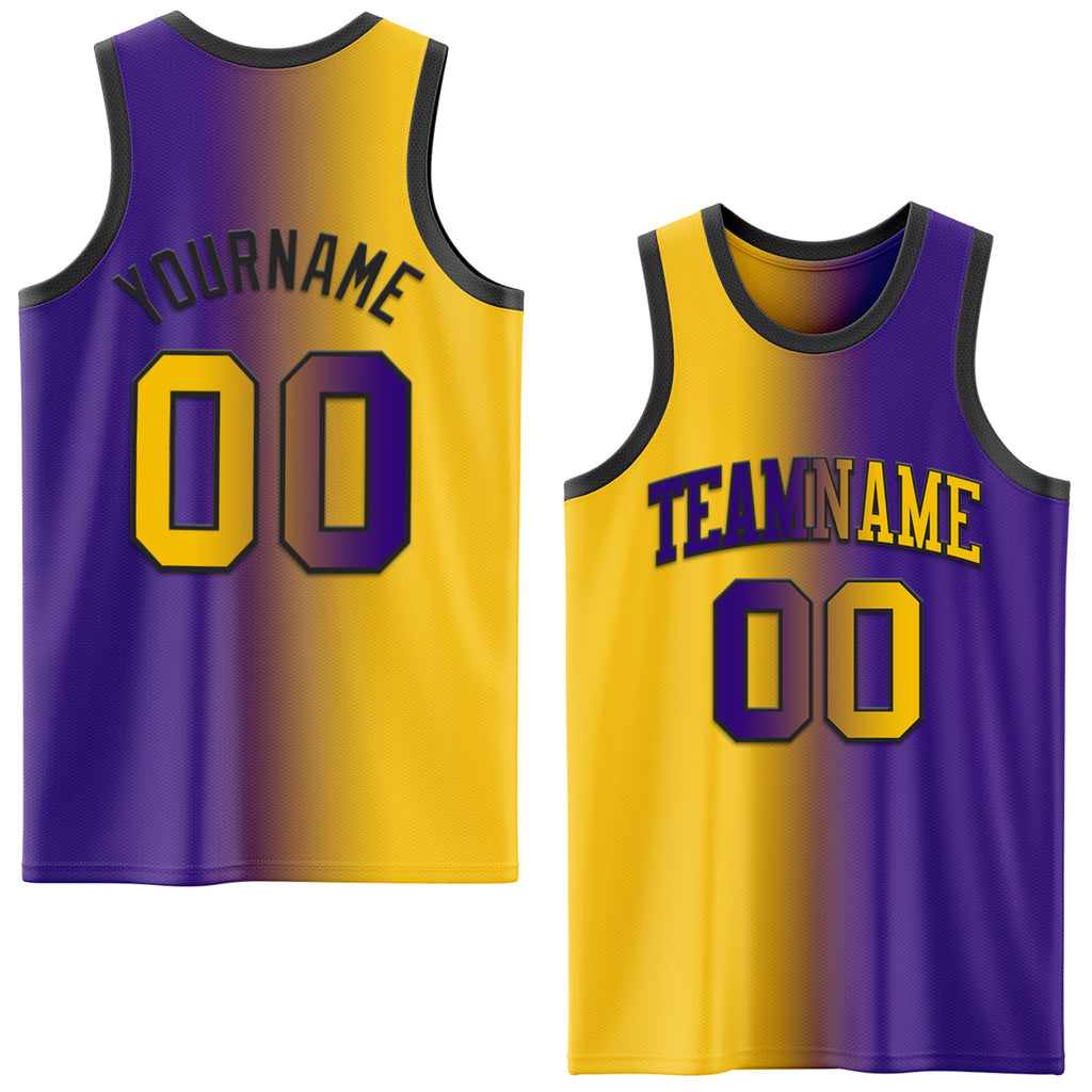 Custom Purple Yellow-Black Authentic Gradient Fashion Basketball Jersey