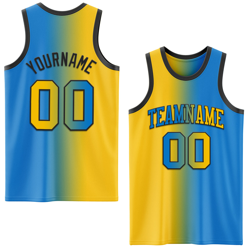 Custom Powder Blue Yellow-Black Authentic Gradient Fashion Basketball Jersey