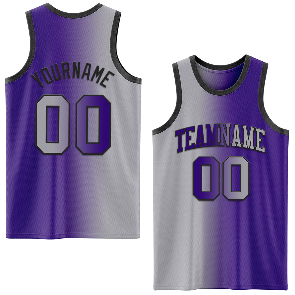 Custom Purple Gray-Black Authentic Gradient Fashion Basketball Jersey