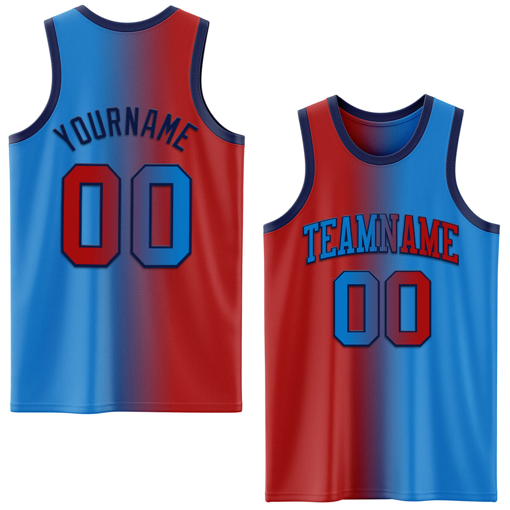 Custom Powder Blue Red-Navy Authentic Gradient Fashion Basketball Jersey