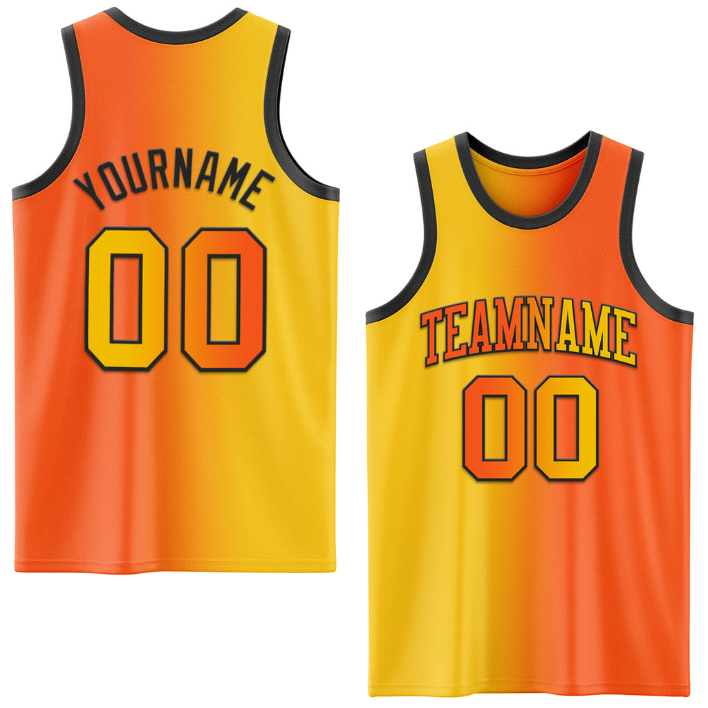 Custom Orange Yellow-Black Authentic Gradient Fashion Basketball Jersey