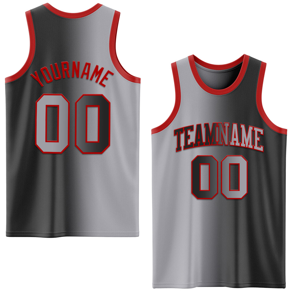 Custom Black Gray-Red Authentic Gradient Fashion Basketball Jersey