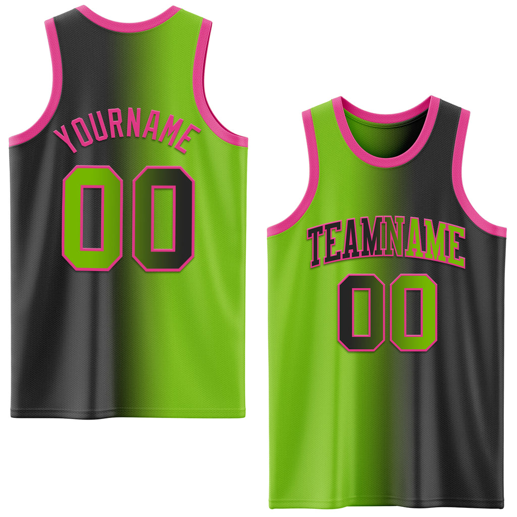 Custom Black Neon Green-Pink Authentic Gradient Fashion Basketball Jersey