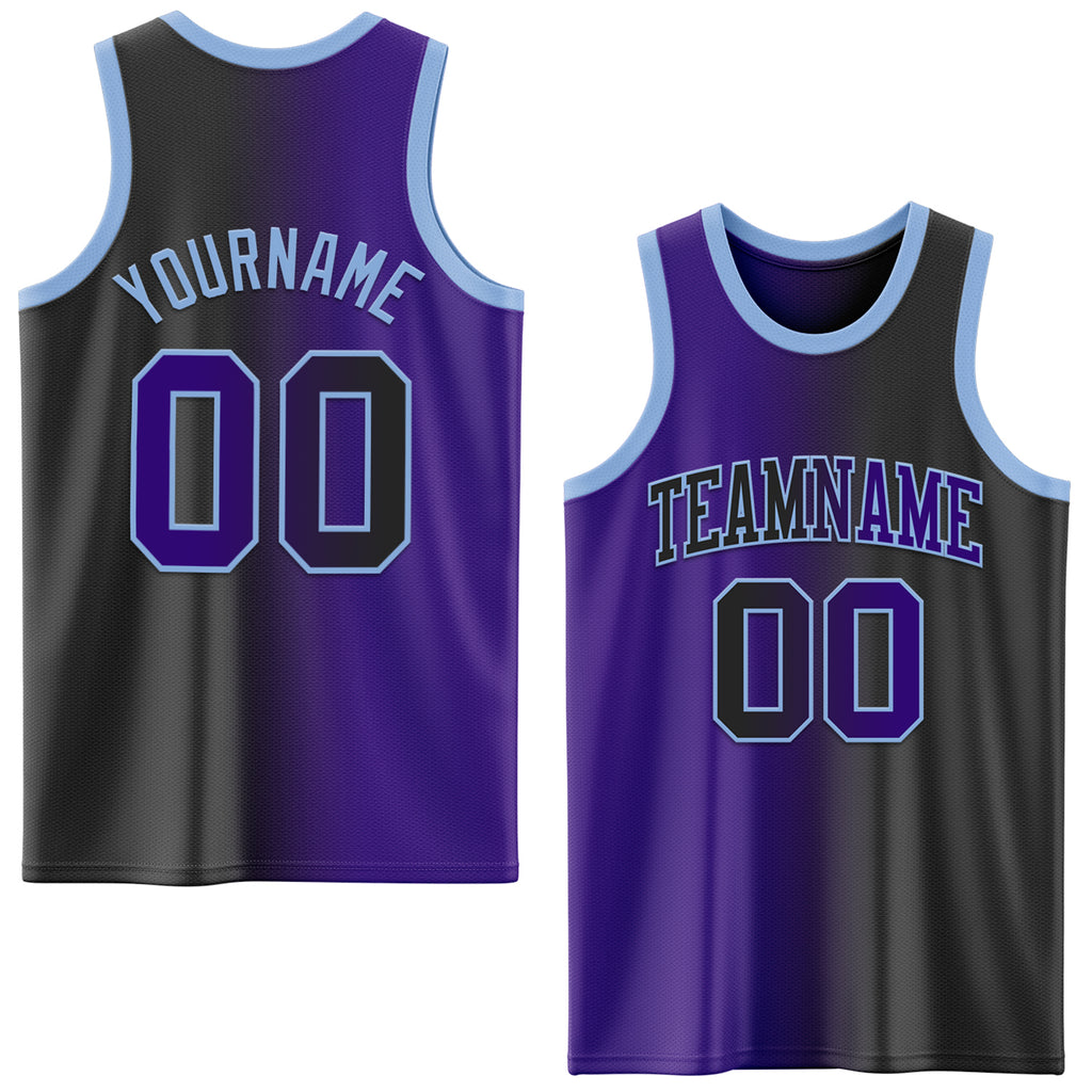 Custom Black Purple-Light Blue Authentic Gradient Fashion Basketball Jersey