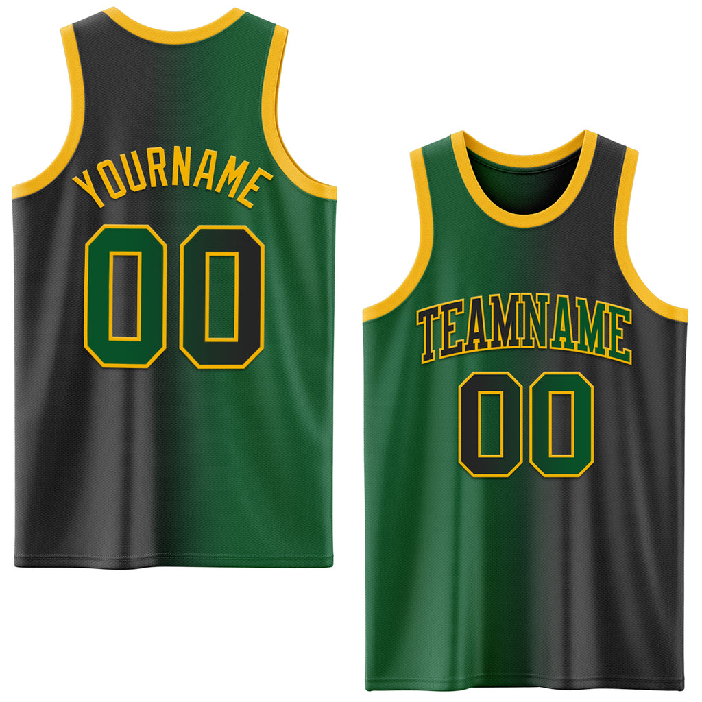 Custom Black Kelly Green-Gold Authentic Gradient Fashion Basketball Jersey