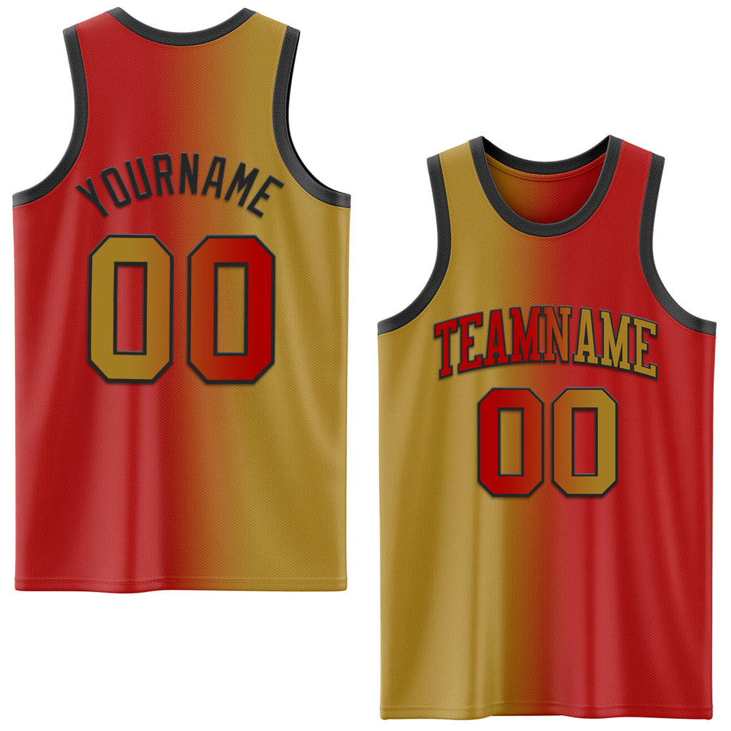 Custom Red Old Gold-Black Authentic Gradient Fashion Basketball Jersey