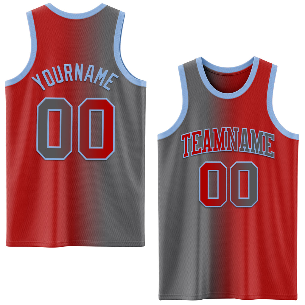 Custom Red Steel Gray-Light Blue Authentic Gradient Fashion Basketball Jersey